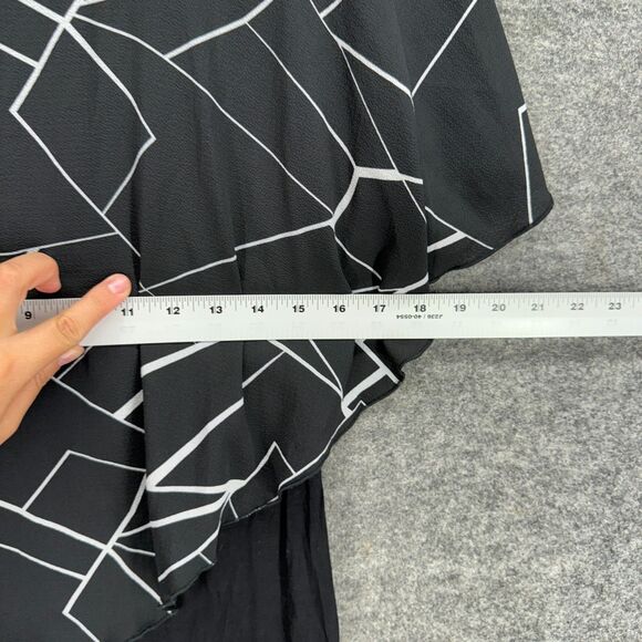 DuoDuo Dress Women XL Black Geometric Shift Midi Short Sleeve Round Neck - Picture 5 of 7